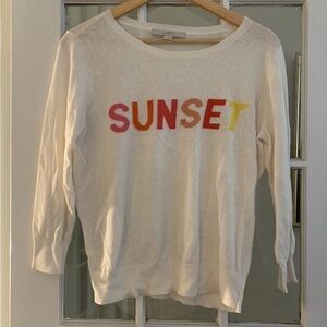 LOFT Cream Sweater with Colorful 'SUNSET' Design